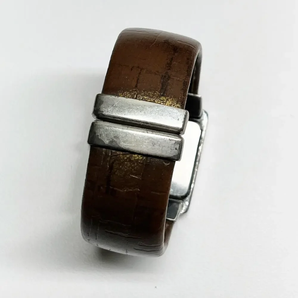 Chico's Silver & Brown Leather Etched Hinge Watch